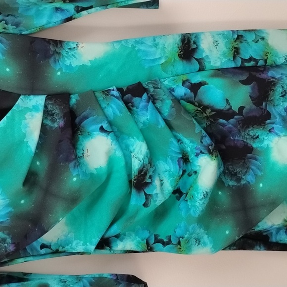 Chiara Boni La Petite Robe Vibrant Teal and Black Floral Long Sleeve Dress Artsy - Picture 5 of 16